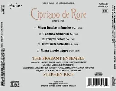 Stephen Rice, The Brabant Ensemble - Cipriano De Rore: Missa Doulce mémoire, Missa a note negre (2013)