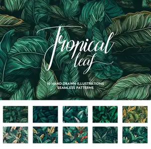 EE - Hand-Drawn Tropical Leaf Seamless Patterns 49PG5QV