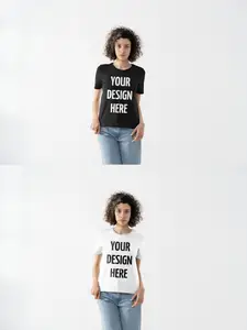 Mockup Of Woman Wearing Customizable T-Shirt In Studio 1681058324