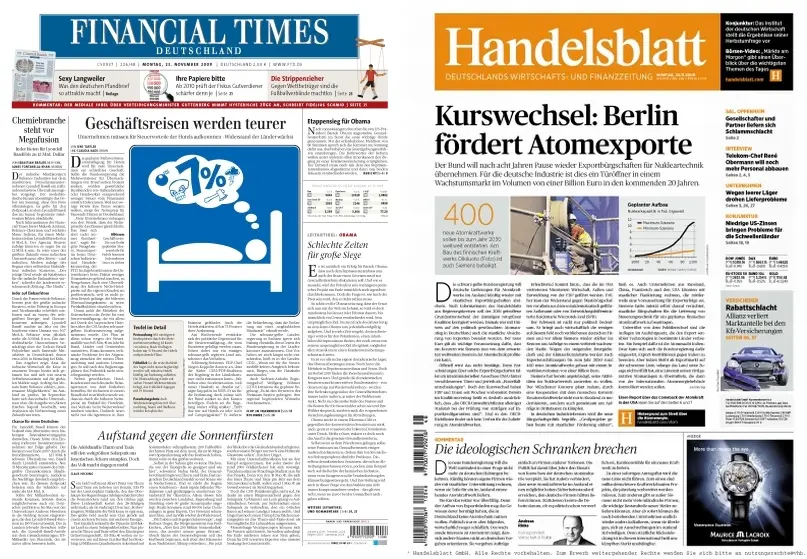 FinancialTimes Deutschland  & Handelsblatt vom 23.11.2009