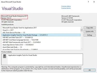 Microsoft Visual Studio 2017 version 15.9.12