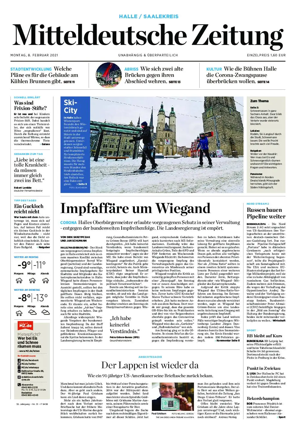 Mitteldeutsche Zeitung Naumburger Tageblatt Nebra – 08. Februar 2021
