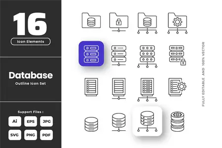 EE - Database Data Center Outline Icons Collection EFSJMUY