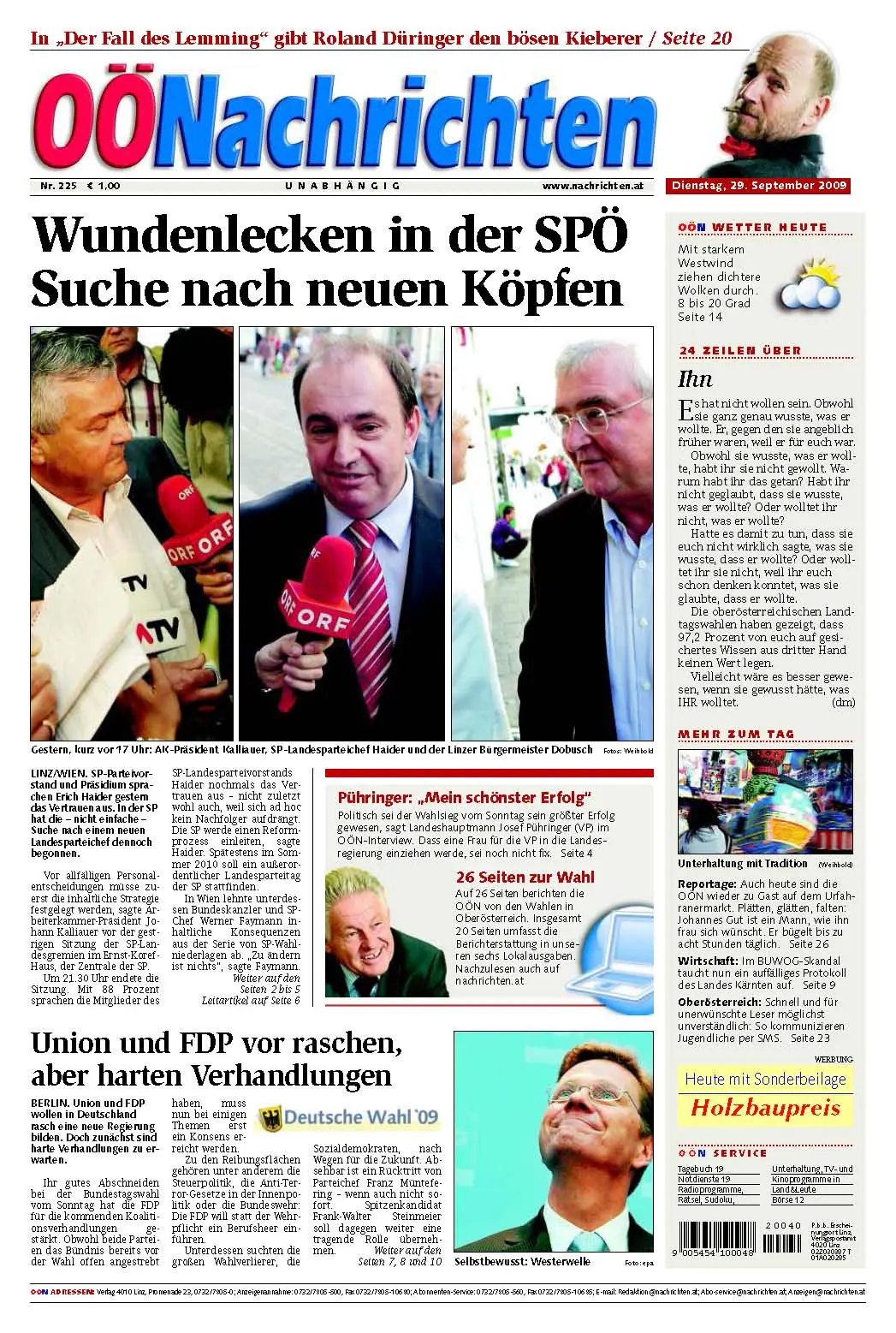 Oberoesterreichische Nachrichten vom 29. September 2009