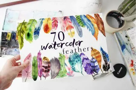 CreativeMarket - 70 watercolor feather PNG Files
