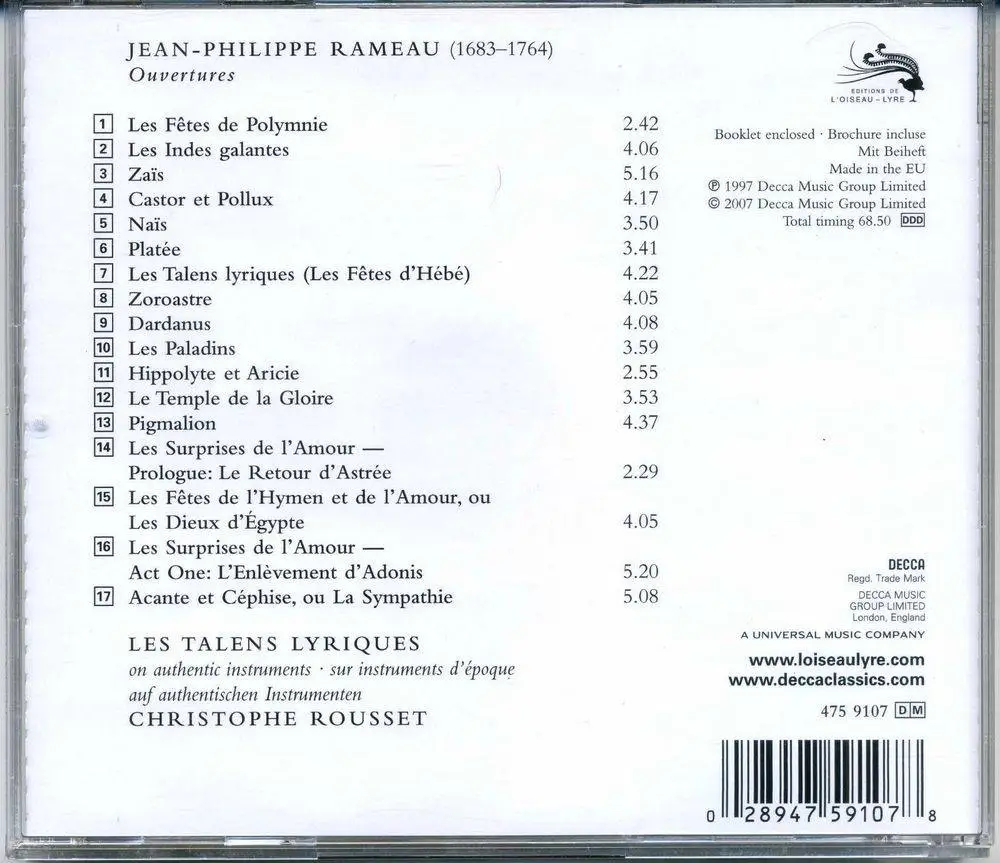 Christophe Rousset, Les Talens Lyriques - Rameau - Ouvertures  (2007)