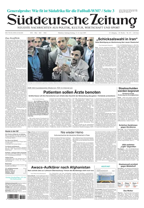 Sueddeutsche Zeitung vom 13.06.2009