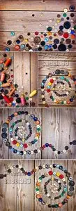 Stock Photo - Buttons on Wooden Background