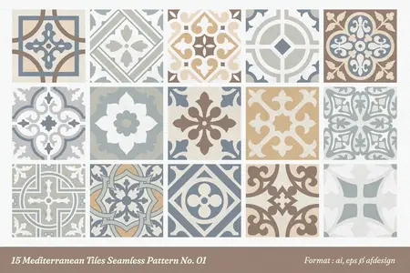 EE - 15 Mediterranean Tiles Seamless Pattern No. 01 NN6PVCE