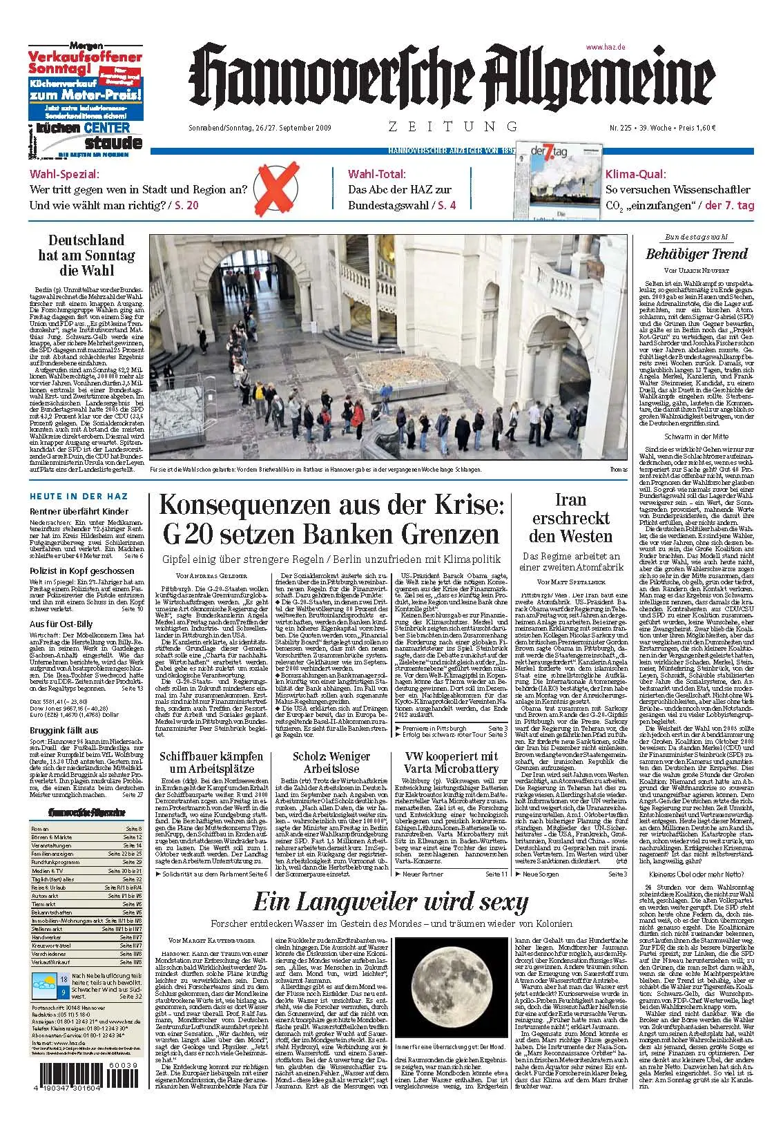 Hannoversche Allgemeine Zeitung vom 26/27. September 2009