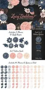 96 Hand Drawn Navy Blush Lucy Dahlias