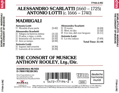 Anthony Rooley, The Consort of Musicke - Alessandro Scarlatti, Antonio Lotti: Madrigali (1991)