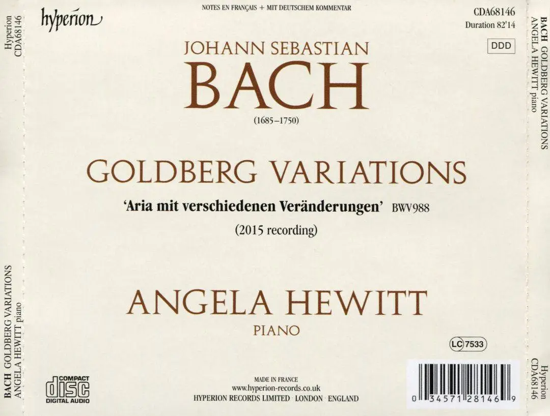 Angela Hewitt - J.S. Bach: Goldberg Variations (2015 Recording) (2016)