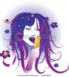 Vector Illustration of the beautiful woman eating ice cream