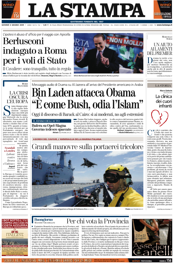La Stampa 4 Giugno 2009 (Edizione di Cuneo ed Internazionale)