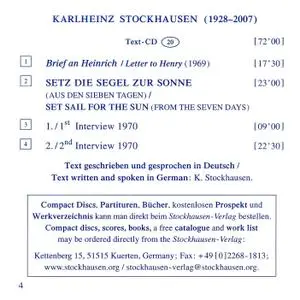 Karlheinz Stockhausen - Text-CD 20 - Brief ein Heinrich 1969, 2 Interviews 1970 (2008) {Stockhausen-Verlag}