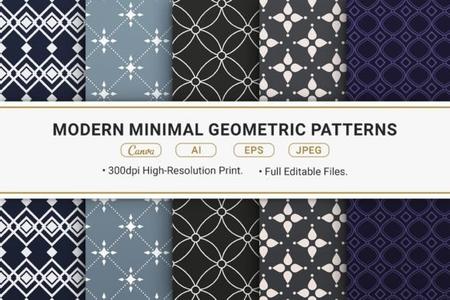 5 Modern Minimal Geometric Patterns - Vector Design Templates