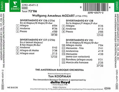 W.A. Mozart - Amsterdem Baroque Orchestra / Koopman - Divertimenti (1990)
