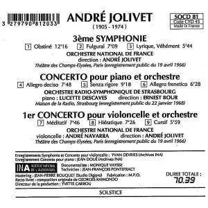 André Jolivet - Troisième Symphonie, Concerto Pour Piano & Orchestre, 1er Concerto Pour Violoncelle & Orchestre (1992)