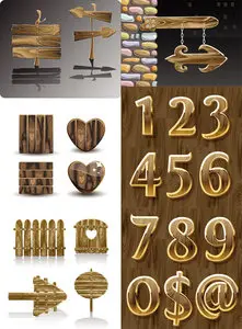Vector Wooden Sings and Numeric