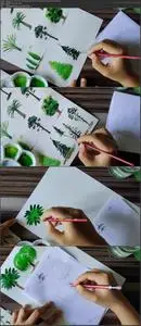 Painting Trees with Watercolor | Learn to paint 50+ types of trees | Draw trees in easy steps