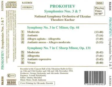 Theodore Kuchar, National Symphony Orchestra of Ukraine - Sergei Prokofiev: Symphonies Nos. 3 & 7 (1995)