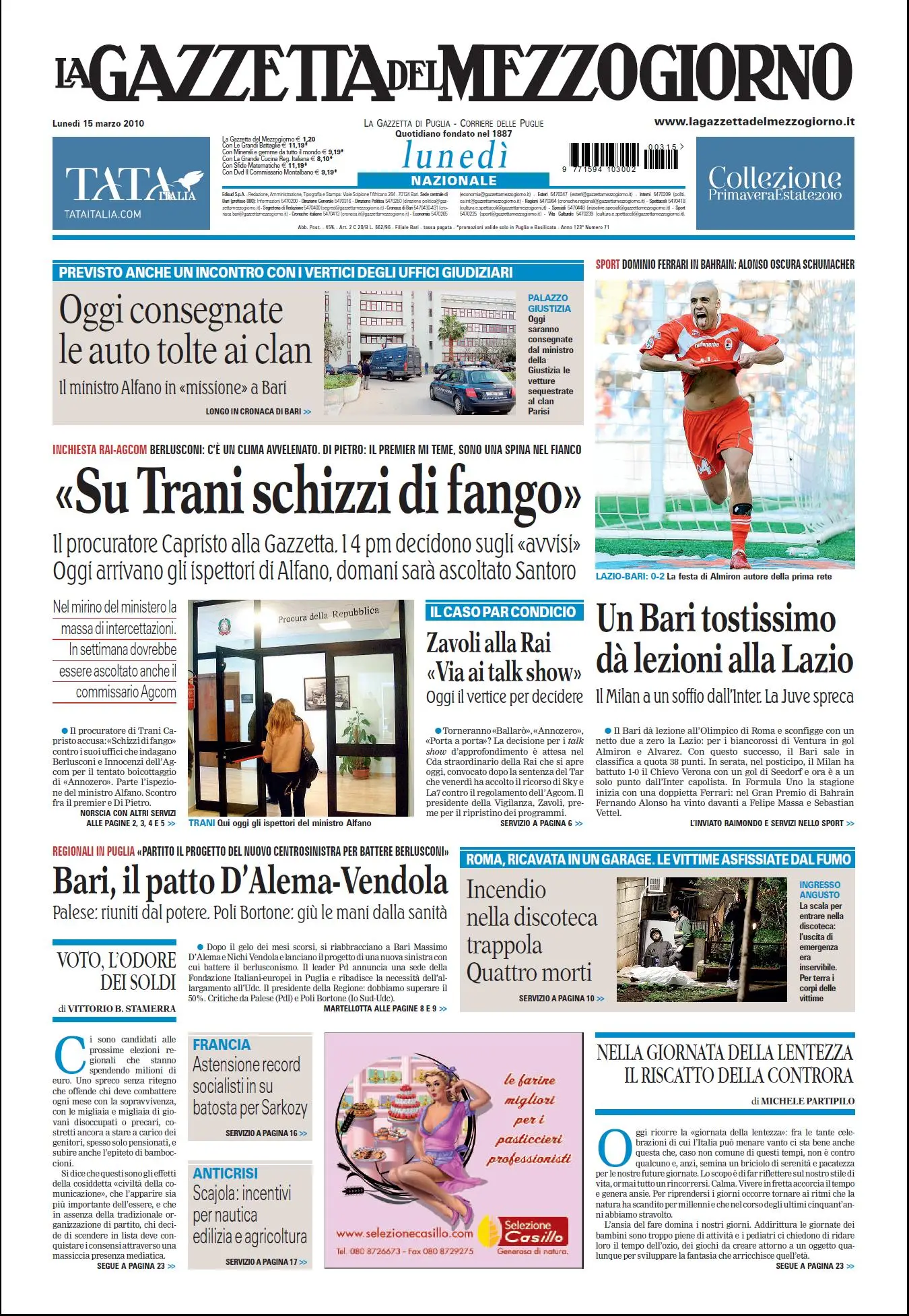 LA GAZZETTA DEL MEZZOGIORNO 15 MARZO 2010