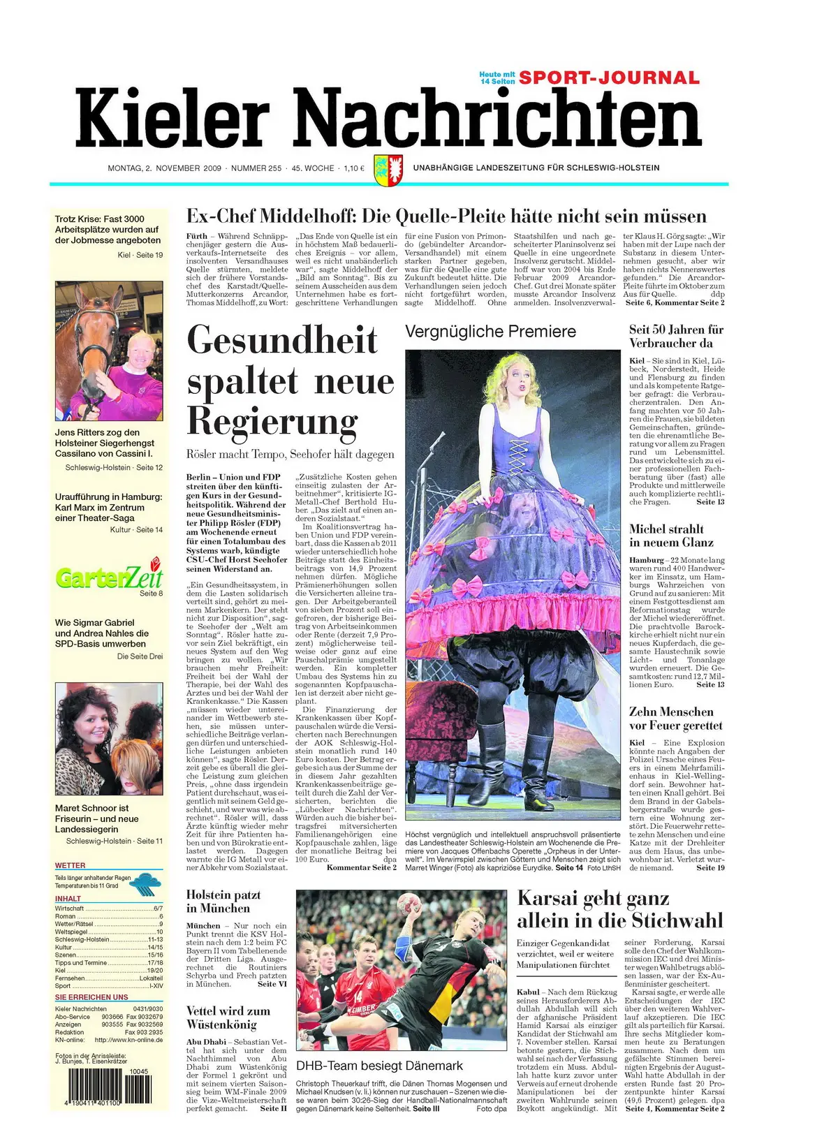 Kieler Nachrichten vom 2. November 2009