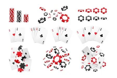 EE - Game cards and chips, realistic 3d aces vector set G6M8F5U