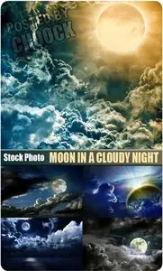 Moon in a cloudy night - Stock Photo