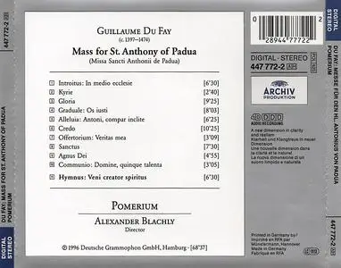 Alexander Blachly, Pomerium - Guillaume Dufay: Mass for St. Anthony of Padua (1996)
