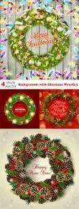Vectors - Backgrounds with Christmas Wreath 5