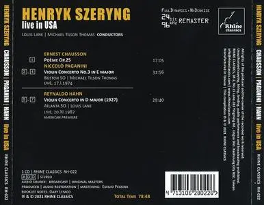 Henryk Szeryng, Boston Symphony Orchestra, Atlanta Symphony Orchestra - Live in USA: Paganini, Chausson, Hahn (2021)