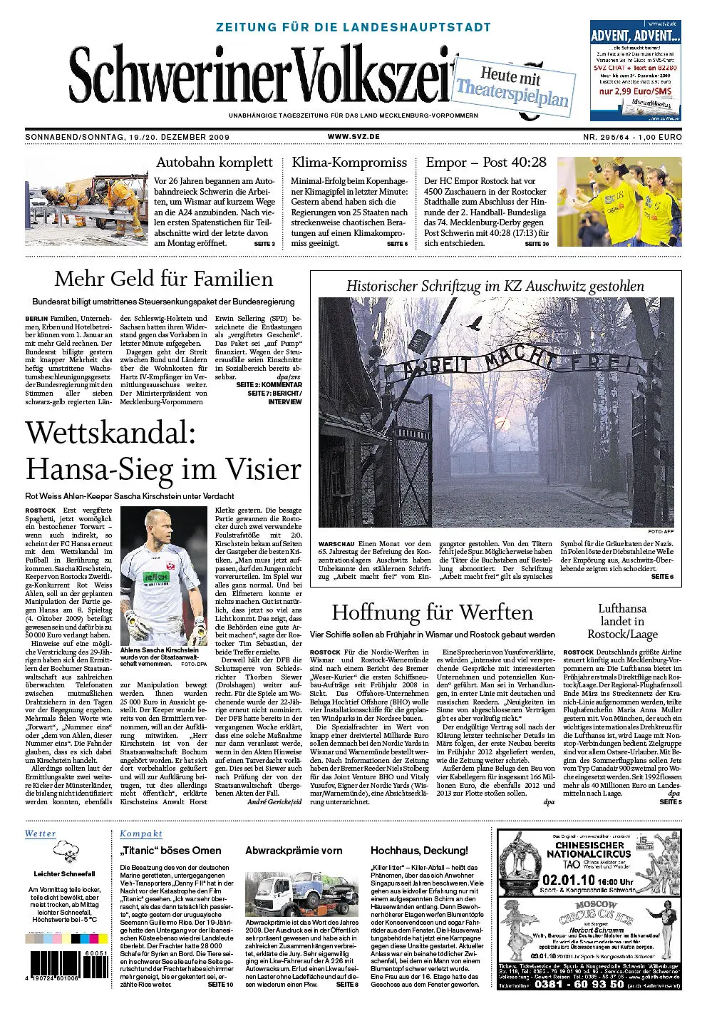Schweriner Volkszeitung 19.12.2009 (Ausgabe Stadt Schwerin)