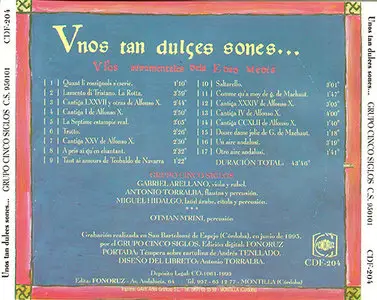 Grupo Cinco Siglos - Unos tan dulces sones (1995, Fonoruz # CDF-204)