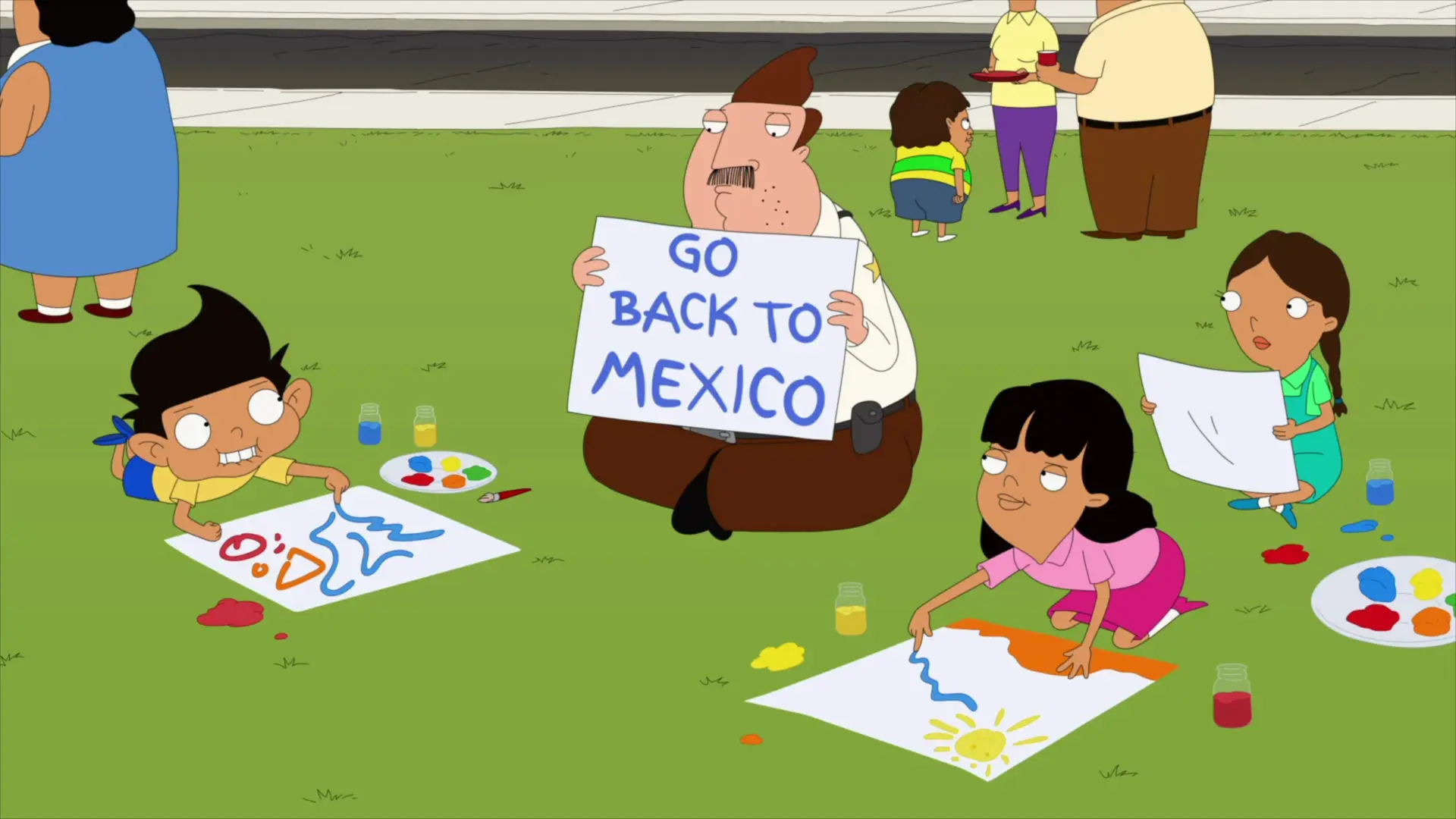 Go d backs. Go back to Mexico. Go back to Africa go back to Mexico. Go back.