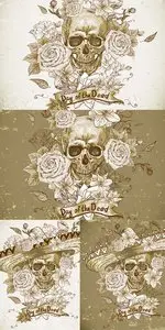 Skull with Flowers Vector Set