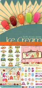 Ice cream and food labels vector