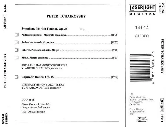 Sofia Philharmonic Orchestra/Vienna Symphony Orchestra - Tchaikovsky: Symphony No. 4/Capriccio. (1991) {LaserLight} **[RE-UP]**