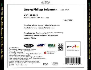 Ludger Rémy, Telemann Kammerorchester Michaelstein - Telemann: Der Tod Jesu (2000)