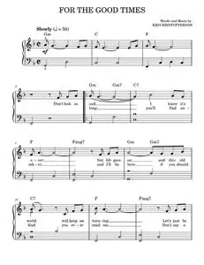 For The Good Times - Elvis Presley, Kris Kristofferson, Ray Price (Easy Piano)