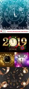 Vectors - Christmas Backgrounds with Clocks 8