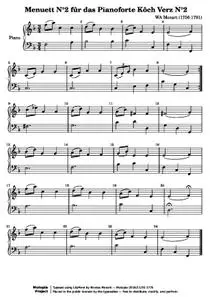 MozartWA - Menuett N°2 fûr das Pianoforte Kôch Verz N°2