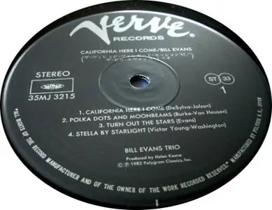 Bill Evans Trio: California Here I Come  (Japanese 180-gram vinyl) 24-bit/96kHz)