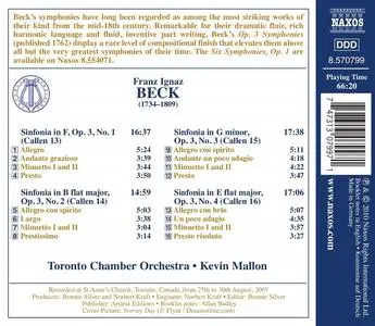 Kevin Mallon, Toronto Chamber Orchestra - Franz Ignaz Beck: Symphonies Op.3 Nos.1-4 (2010)