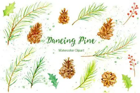CreativeMarket - Watercolor Clipart Dancing Pine