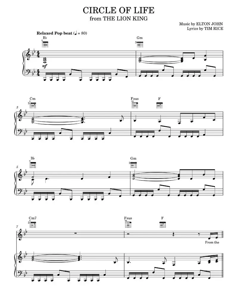 Circle Of Life (from The Lion King) - Elton John, The Lion King (Piano-Vocal-Guitar)
