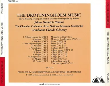 Claude Génetay, The Chamber Orchestra of the National Museum, Stockholm - Johan Helmich Roman: The Drottningholm Music (1983)