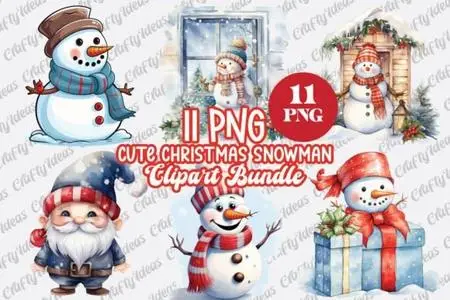 10+ Cute Snowman Clipart Pack