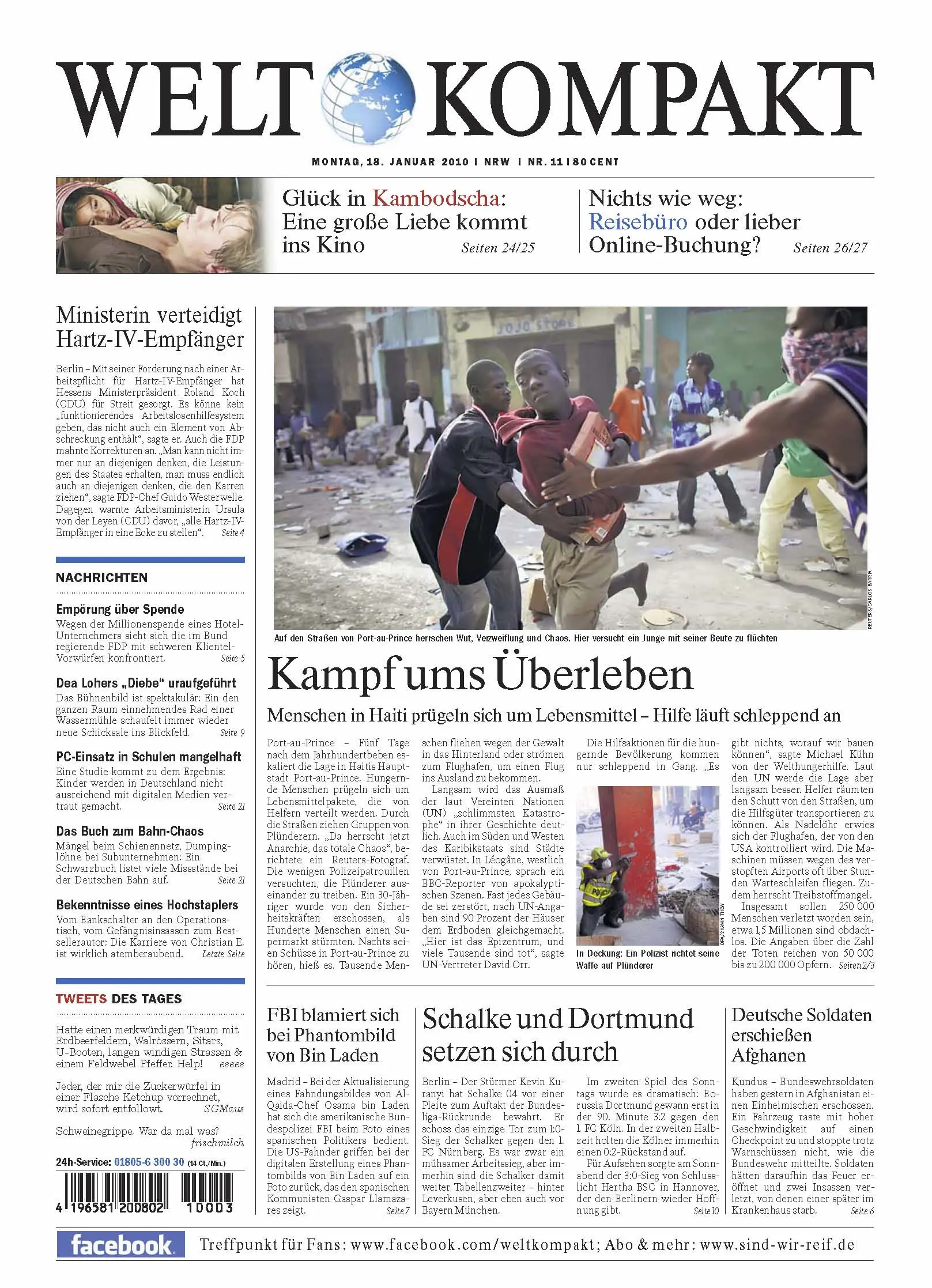 Die Welt kompakt vom 18. Januar 2010